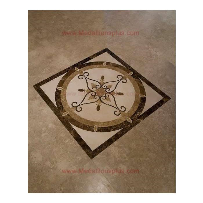 ELEGANTE, 36" Square Waterjet Stone Floor Inlay Polished